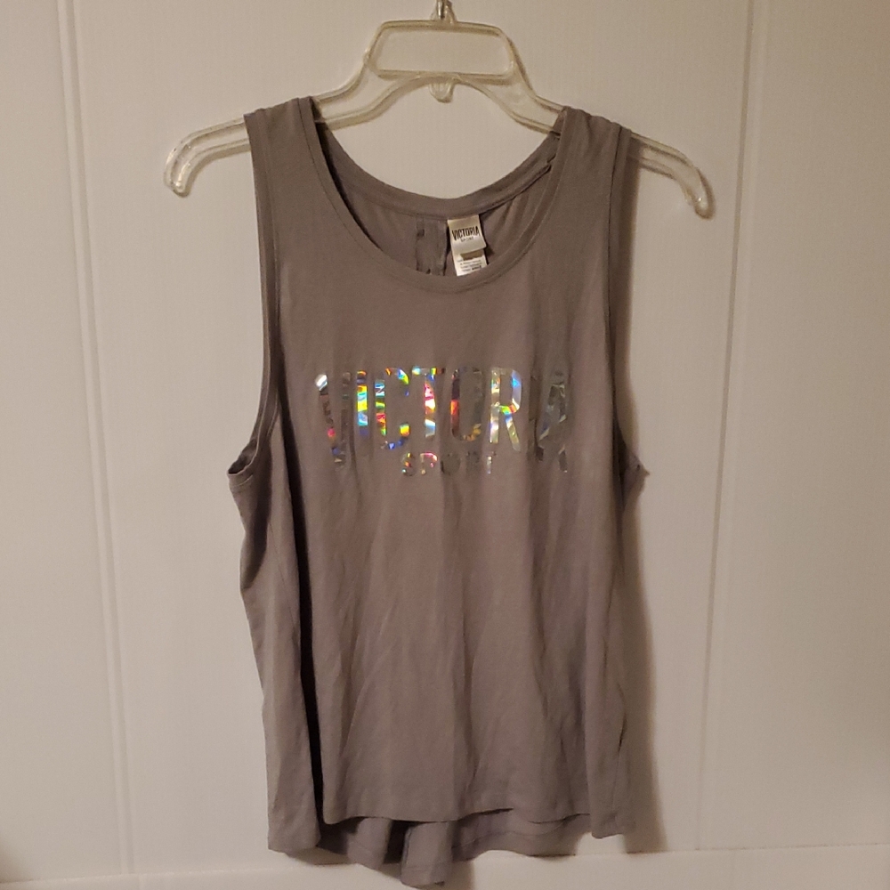 Victoria Sport Gray Tank Top Keyhole Back Size S